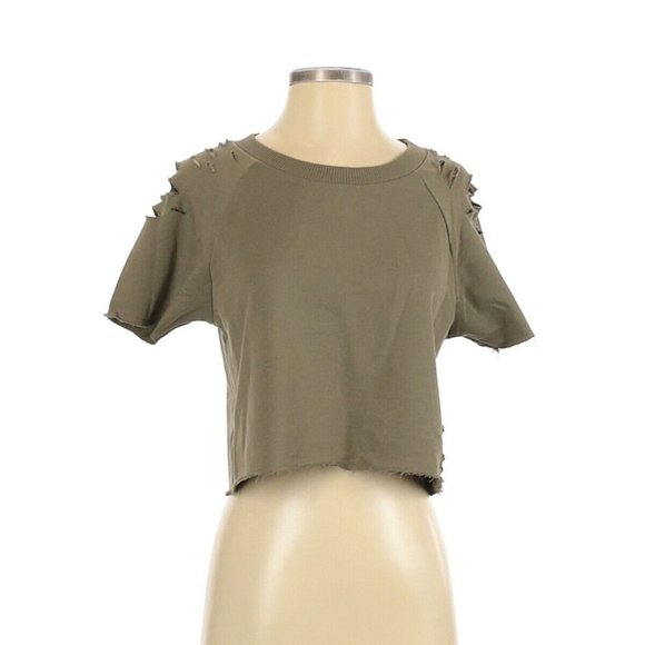 COPY - NWT ALTERNATIVE SHORT SLEEVE MILITARY GREEN SHREDDED CROP TOP XS - Picture 1 of 3